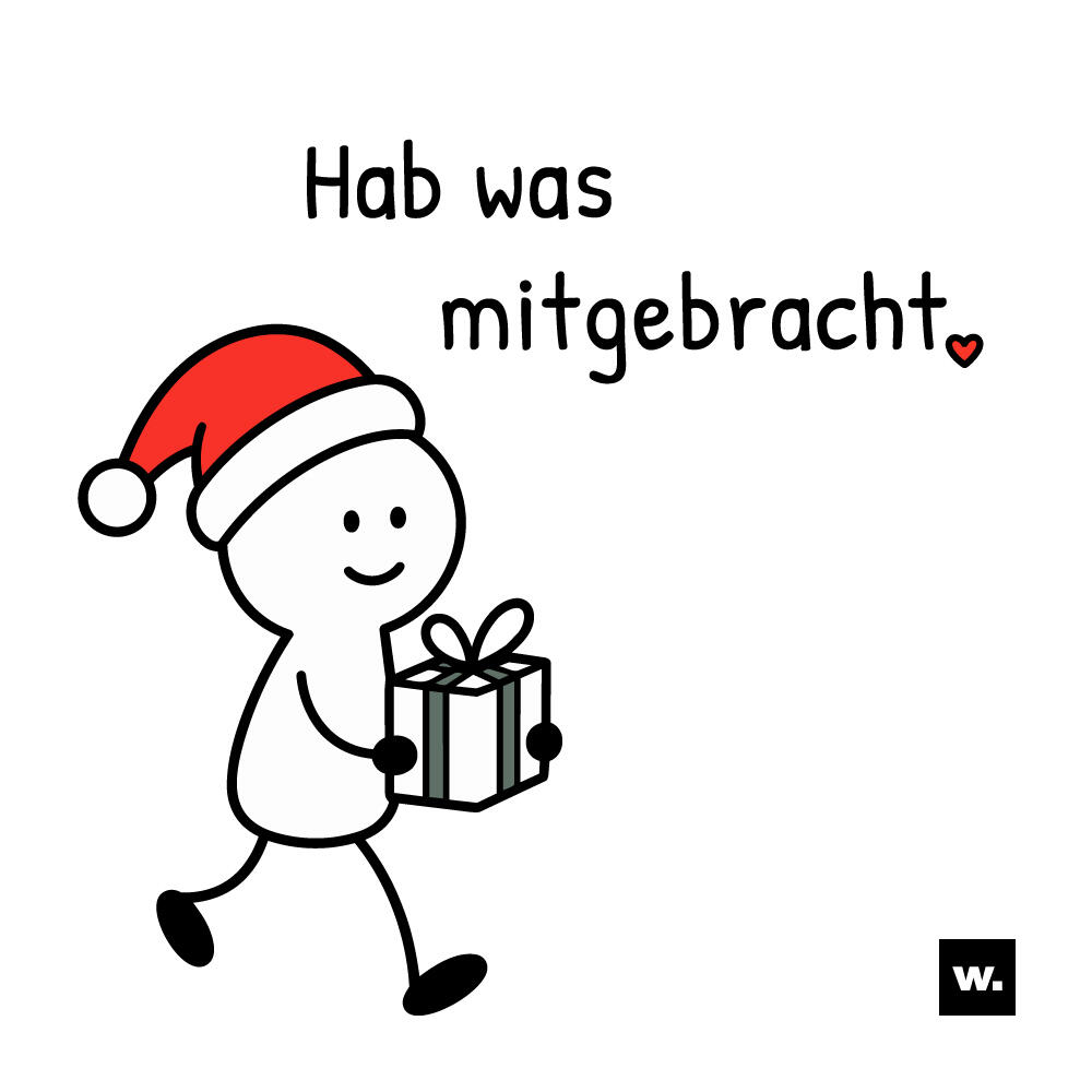 Dunkles Weihnachtsbild mit fast schwarzem Hintergrund und unscharfem rot karierten Stoff am unteren Rand. Eine graue Figur mit Weihnachtsmütze schaut über eine Linie. Darunter steht „Hab die Kekse getestet. ALLE.“, wobei „ALLE.“ groß und weiß gesetzt ist.